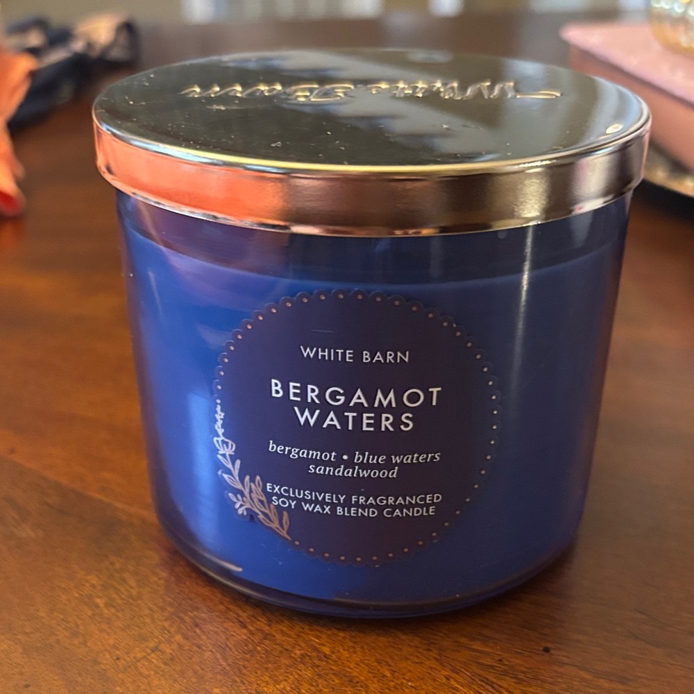 White Barn Bergamot Waters Blue Candle